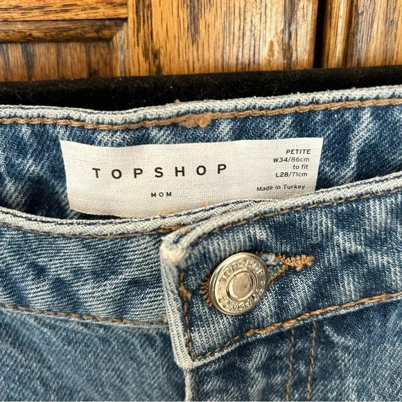 Topshop | Double Ripped Mom Jeans in Mid Medium Blue Wash | size 34 x 28‎ - Picture 8 of 11